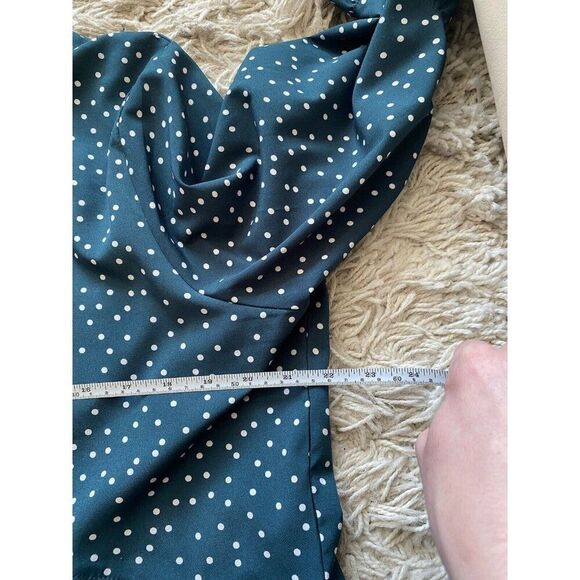 Retro Dress XL Polkadot Teal Blue White Ruffle Shift Mid Length - Picture 4 of 8